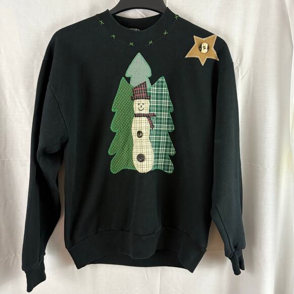 Vintage 90s Primitive Snowman Jerzees Sweatshirt Christmas Holiday Medium - Picture 1 of 6